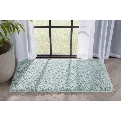 Seafoam Green Solid Shag Reversible Synthetic Area Rug