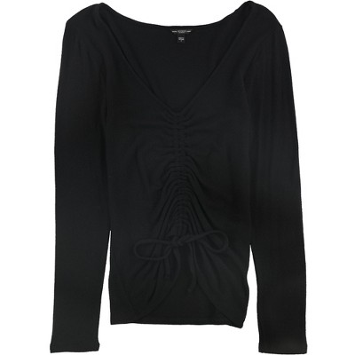 GUESS Womens Opal Ruched Pullover Blouse, Black, X-Large