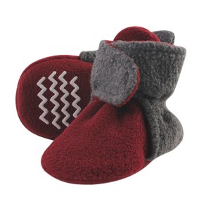 Hudson Baby Baby and Toddler Cozy Fleece Booties, Heather Charcoal Burgundy - 1 of 1