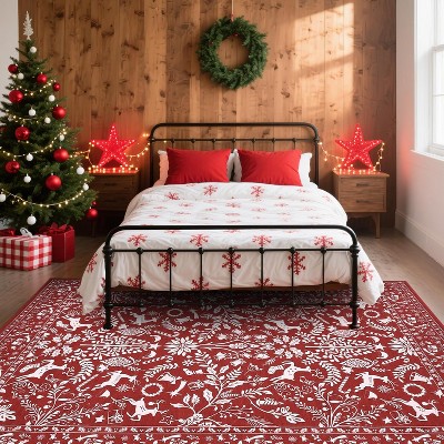 GustoWave Christmas Non Shedding Xmas Decorative Throw Rug for Living Room, Bedroom, Red