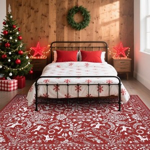 GustoWave Christmas Non Shedding Xmas Decorative Throw Rug for Living Room, Bedroom, Red - 1 of 4
