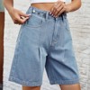 BLUEMING Womens Baggy Jean Shorts Button High Waist Stretchy Loose Trendy Casual Denim Shorts with Pockets - 3 of 4
