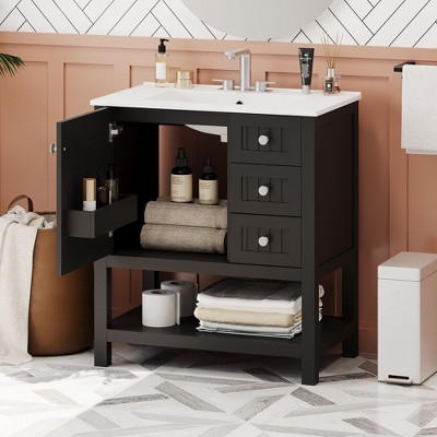 NicBex Bathroom Vanity with Ceramic Sink,Bathroom Sink Vanity with 2 Drawers,30 inch Bathroom Sink Cabinet for Bathroom,Green/Blue/Black