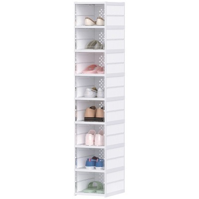 SEVOBAL 8-Tier Stackable Shoe Storage Box Organizer with Clear Drop Front & Ventilated Back Foldable for Entryway Hallway, White, 19.69"*7.87"*3.94"
