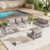 9 PCS Patio Conversation Set, Modern Sectional with 2 Square Glass Coffee Tables, Plastic Frame Chair with Polyester Cushion-Coolbibila - 3 of 4