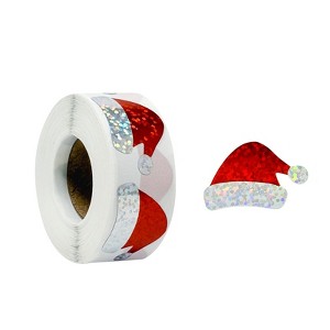 Wrapables Holographic Christmas Sticker Roll, for Sealing Envelopes, Gift Boxes, Journal, Party Decor and Supplies (500pcs), Santa Hat - 1 of 4