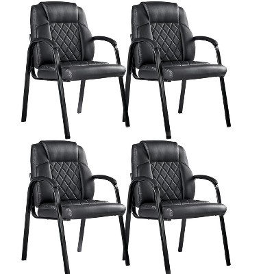 VECELO PU Leather Office Guest Chairs Set of 2/4, Upholstered Ergonomic Stationary Side Chairs with Padded Armrests, Black