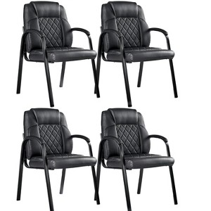 VECELO PU Leather Office Guest Chairs Set of 2/4, Upholstered Ergonomic Stationary Side Chairs with Padded Armrests, Black - 1 of 4