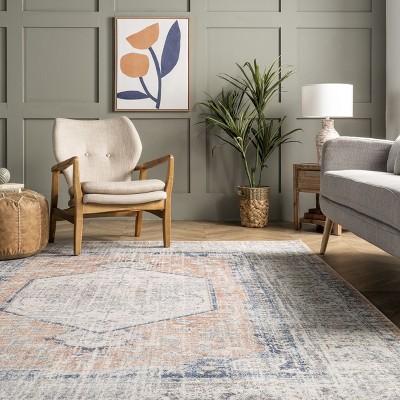 Peach Floral Bliss 4' x 6' Easy-Care Synthetic Area Rug