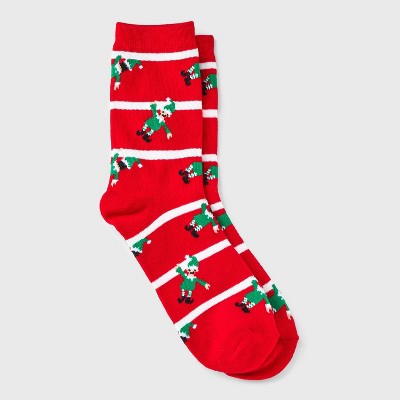 Christmas Elf Socks, Holiday Striped Crew Socks for Men and Women (Unisex,  2 Pairs)