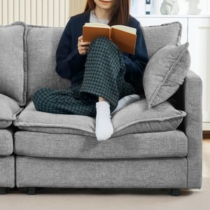 SeaCamel Modular L-Shaped Sofa, 102" 3-Seater Cloud Couch w/ Ottoman, Grey - 1 of 4