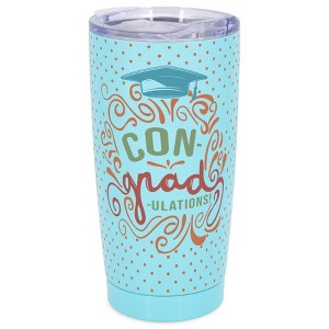 Elanze Designs 20 oz Stainless Steel On the Go Insulated Travel Tumbler With Push Top Lid, ConGRADulations Graduation Sky Blue - 1 of 4