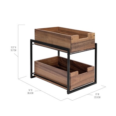 Seville Classics Acacia Wood 2-Tier Sliding Kitchen Pantry Storage Organization Baskets, 9" W x 14" D x 12.5" H — фото 7
