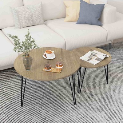 Racxily 27.56'' Round Nesting Coffee Table Set of 2 - Circular End Tables with Marble Tabletop, Sturdy Metal Base for Living Room/Bedroom