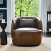 KINWELL Modern Top Grain Genuine Leather Swivel Armchair with Pillow - 2 of 4