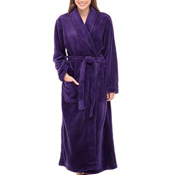 Women's Plush Fleece Hooded Robe, Shaggy Feather Long Bathrobe