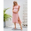 Coolmee Women's Summer Maternity Maxi Dress Off Shoulder Split A Line Casual Long Sundress for Babyshower - 2 of 4