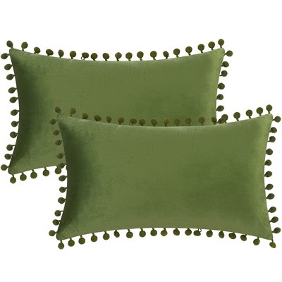Unique Bargains Farmhouse Bedroom Decorative Velvet Pompoms Fringe Throw Pillow Covers 2 Pcs