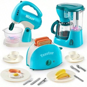 Play Kitchen Toys, Pretend Food Accessories with Coffee Maker, Mixer, Toaster, Realistic Lights Sounds, Birthday Gift - 1 of 3