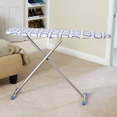 Silver Frame Blue Geometric Pattern T-Leg Ironing Board