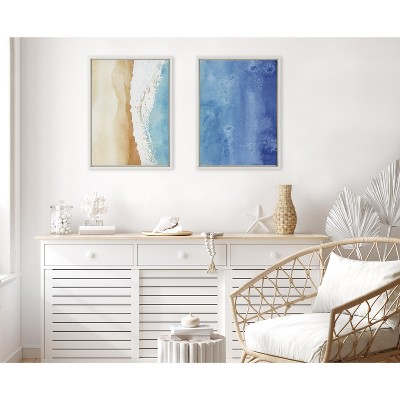 Ocean Wake Coastal Blue and Beige Canvas Art Set