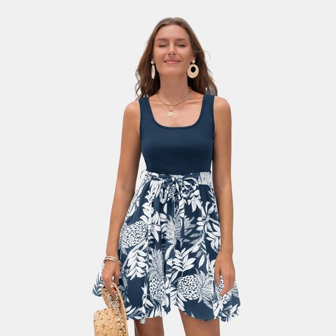 Женские платья Cupshe Women's Tropical Leaf Print Beach Dress with Tank Top-S-Blue