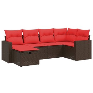 vidaXL 6 Piece Patio Sofa Set with Cushions Brown Poly Rattan - 1 of 4