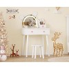 Kids Vanity Set with Lights, Bear-Shaped Make Up Vanity Desk with Mirror&Stool, Wooden Princess Toddler Make Up Table Set for Little Girls - 3 of 4