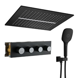 CASAINC 16 inches Ceiling Square Mounted Luxury Shower System with Handheld Spray & 5 Spray Pattern, Brushed Gold - 1 of 4