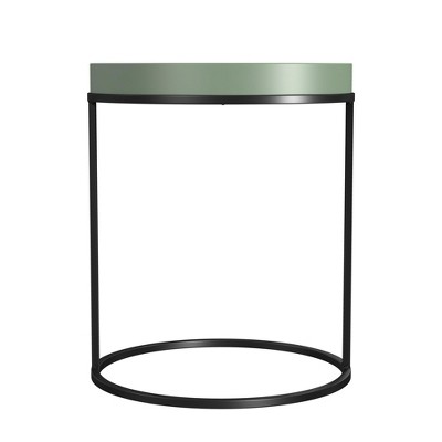 Sage Green Round Wood and Metal Accent Table