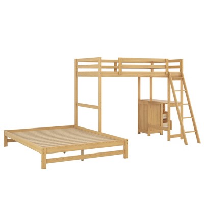Bellemave Bunk Bed Twin Over Full, Wood Bunk Beds with Desk, Twin Over Full Bunk Bed with 3 Drawers, Loft Bed with Desk for Kids Adults,Natural