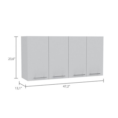 White Engineered Wood Four-Door Wall Cabinet with Shelves