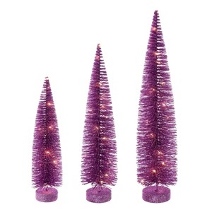 Vickerman 16"x20"x24" Pink Lit Bottle Brush Tree Set - 1 of 4