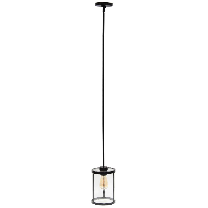 1-Light 9.25" Modern Farmhouse Adjustable Hanging Cylindrical Clear Glass Pendant Fixture with Metal Accent - Lalia Home, 1 of 12