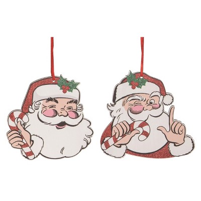 Transpac Wooden Retro Santa Ornament Set of 2 Colorful Home Decorations for Christmas Tree Indoor Use Gift Giving