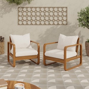 Christopher Knight Home Calla Contemporary Acacia Wood Upholstered Patio Accent Chair with Cushions - 1 of 4