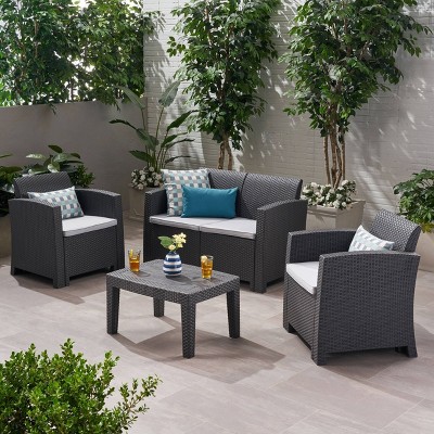 Daytona 4pc Faux Wicker Chat Set - Charcoal - Christopher Knight Home