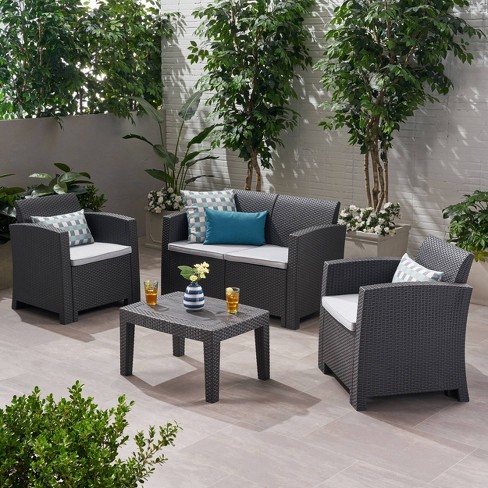 Meander Concessie capsule Daytona 4pc Faux Wicker Chat Set - Charcoal - Christopher Knight Home :  Target