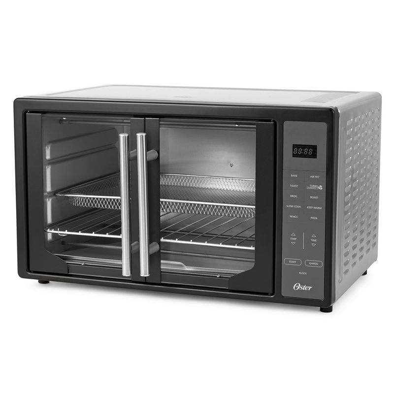 Oster Extra Large Single Pull French Door Turbo Convection Toaster Oven w/ 2 Removable Baking Racks, 60-Minute Timer, & Adjustable Temperature, Black, 1 of 7