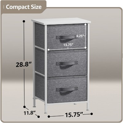White and Gray Steel Frame Nightstand with 3 Fabric Drawers