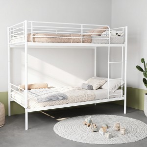 Racxily Bunk Bed with Ladder and high Guardrail, Able to Split, Metal Bunk Bed, Storage Space, Noise Free, Twin Over Twin Size - 1 of 4