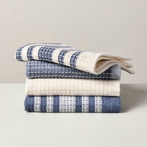 4pk Waffled Cotton Dishcloth Set Blue/Cream - Hearth & Hand™ with Magnolia - 1 of 3
