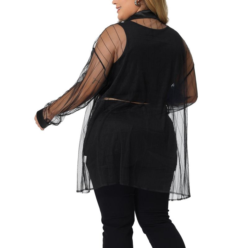 Agnes Orinda Women's Plus Size Mesh Sheer Long Sleeve Button Down See Through Shirts, 4 of 6