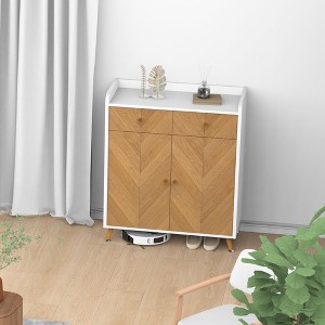 Lycvki 4-Tier Freestanding Herringbone Wooden Shoe Cabinet with 2 Drawer and Adjustable Shelves - 1 of 4
