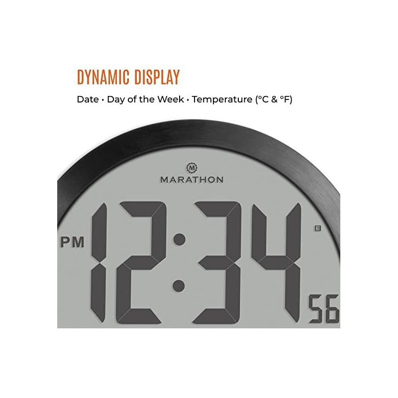 Marathon 15 Inch Round Sleek & Stylish Digital Wall Clock Full Calendar Display & Indoor Temperature, 4 of 7