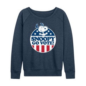 Women's - Peanuts - Snoopy Go Vote Lightweight French Terry Wide Neck Long Sleeve Shirt - 1 of 4
