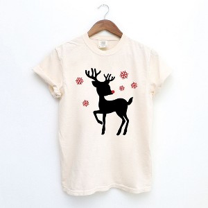 Simply Sage Market Women's Rudolph Reindeer Short Sleeve Garment Dyed Tee - 1 of 4