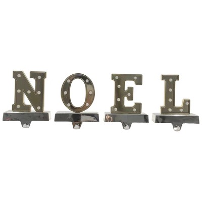Northlight LED Lighted "NOEL" Christmas Stocking Holder - 6.5" - Gold and Silver - Set of 4