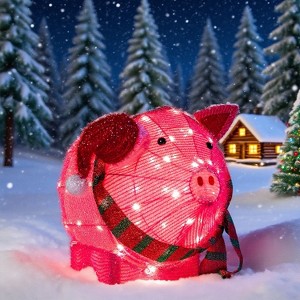 Joyfy 21'' 3D Pig Christmas Yard Light Decoration with 80 LED Warm White Lights for Christmas Event Indoor Outdoor Yard Garden Decorations - 1 of 4
