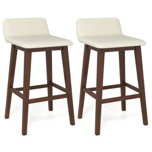 Tangkula 29" Upholstered Barstools w/ Low Back Footrest & Wood Legs for Kitchen Island - 1 of 4